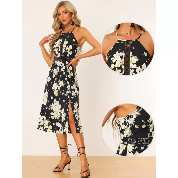 Allegra K Halter Neck Dresses for Women's Split Sleeveless Floral Boho Dress