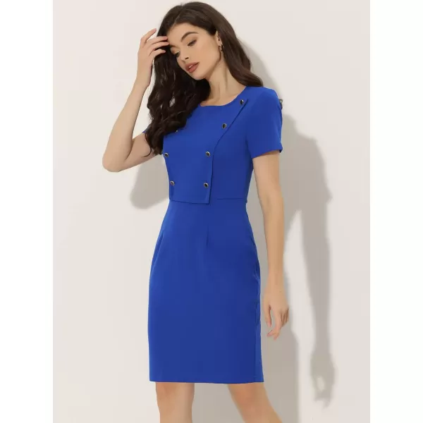 Allegra K Short Sleeve Sheath Dress for Women's Business Casual Bodycon Pencil Dress