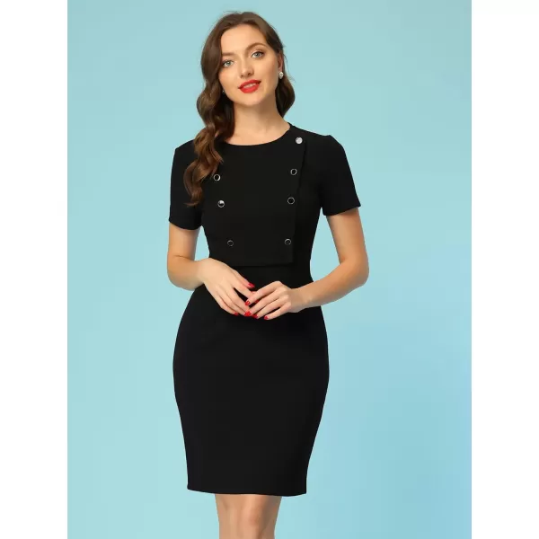 Allegra K Short Sleeve Sheath Dress for Women's Business Casual Bodycon Pencil Dress