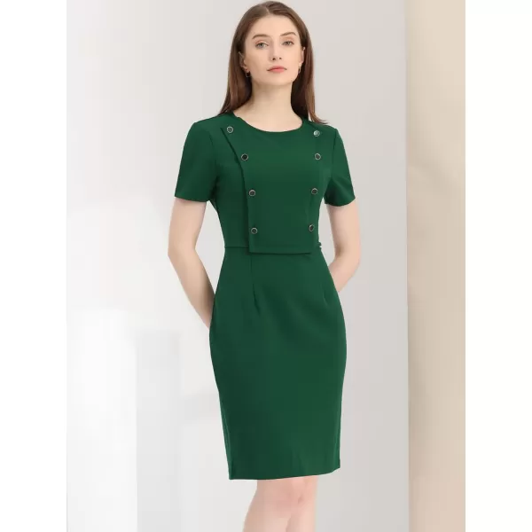 Allegra K Short Sleeve Sheath Dress for Women's Business Casual Bodycon Pencil Dress