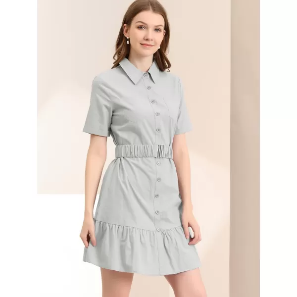 Allegra K Women's Casual Shirt Dress Ruffled Hem Belted Button Up Mini Dresses