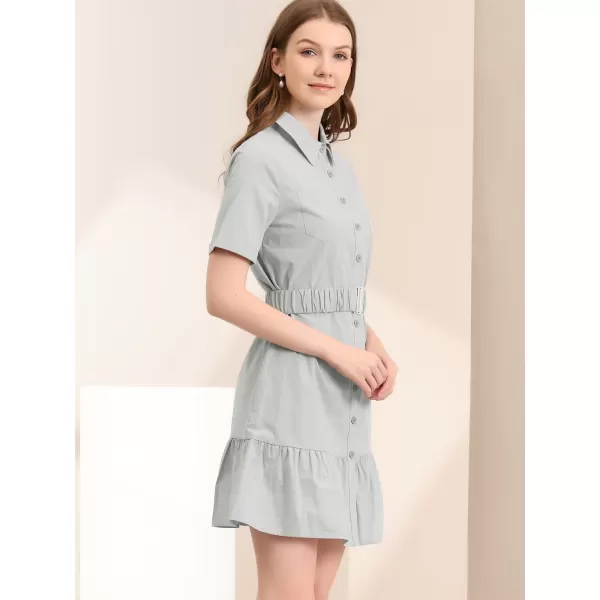 Allegra K Women's Casual Shirt Dress Ruffled Hem Belted Button Up Mini Dresses