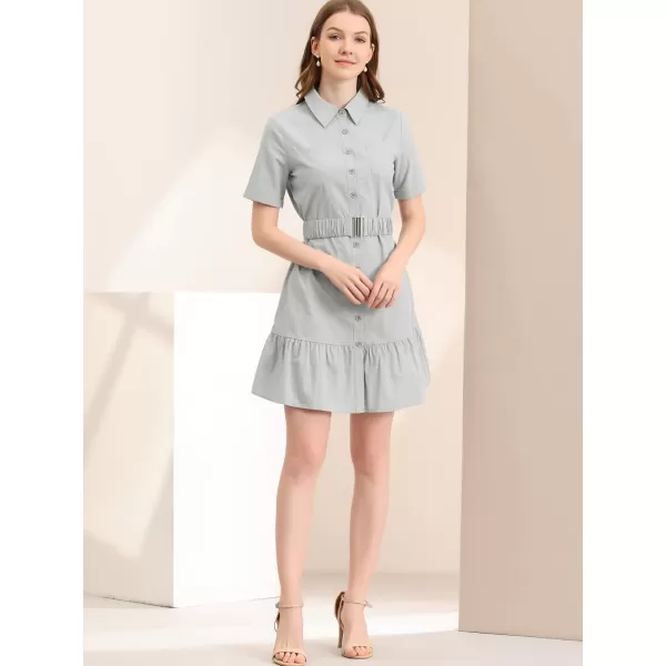 Allegra K Women's Casual Shirt Dress Ruffled Hem Belted Button Up Mini Dresses