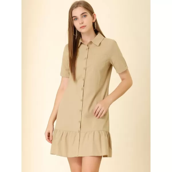 Allegra K Women's Casual Shirt Dress Ruffled Hem Belted Button Up Mini Dresses