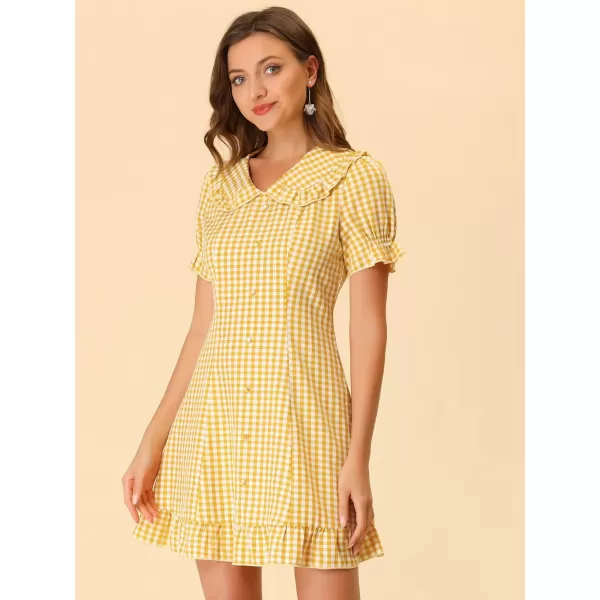 Allegra K Women's Gingham Checks Ruffled Peter Pan Collar 1960s Mini Dress