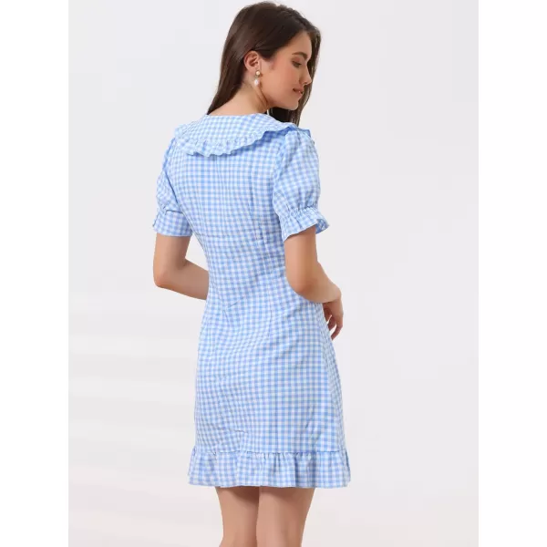 Allegra K Women's Gingham Checks Ruffled Peter Pan Collar 1960s Mini Dress