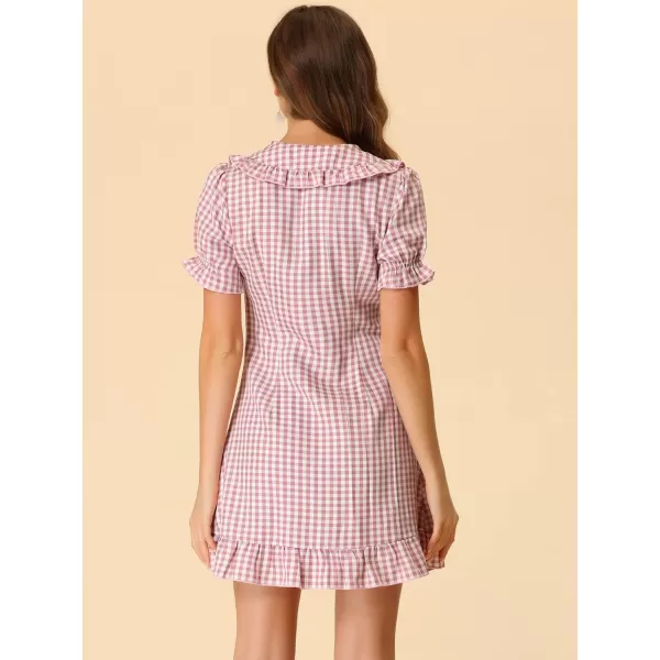 Allegra K Women's Gingham Checks Ruffled Peter Pan Collar 1960s Mini Dress