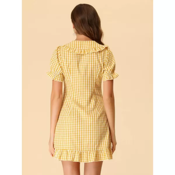 Allegra K Women's Gingham Checks Ruffled Peter Pan Collar 1960s Mini Dress