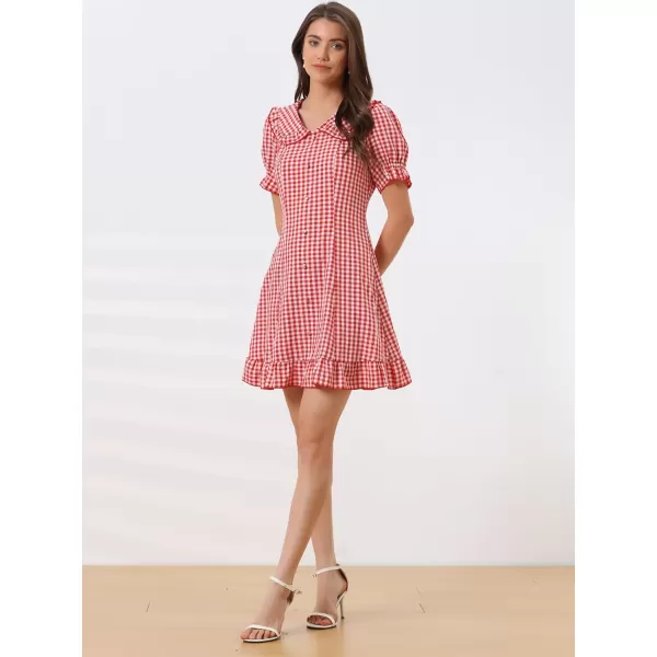 Allegra K Women's Gingham Checks Ruffled Peter Pan Collar 1960s Mini Dress