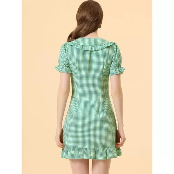 Allegra K Women's Gingham Checks Ruffled Peter Pan Collar 1960s Mini Dress