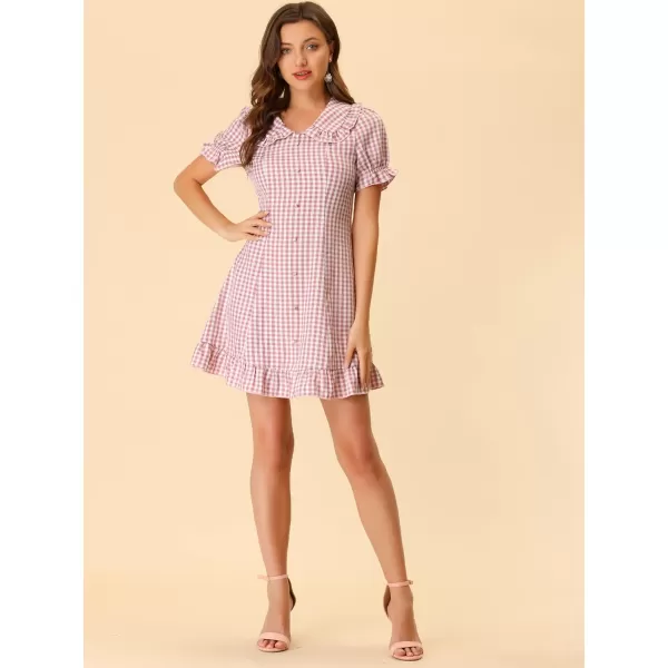 Allegra K Women's Gingham Checks Ruffled Peter Pan Collar 1960s Mini Dress