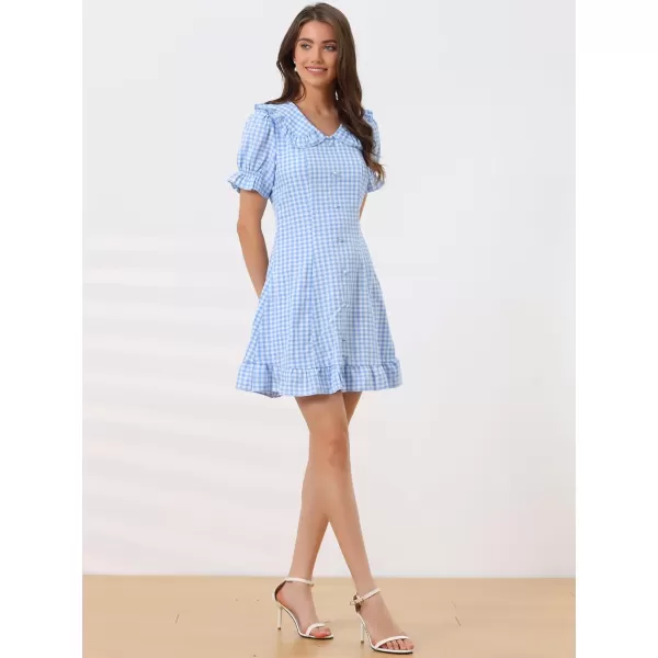 Allegra K Women's Gingham Checks Ruffled Peter Pan Collar 1960s Mini Dress