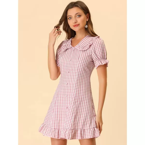 Allegra K Women's Gingham Checks Ruffled Peter Pan Collar 1960s Mini Dress