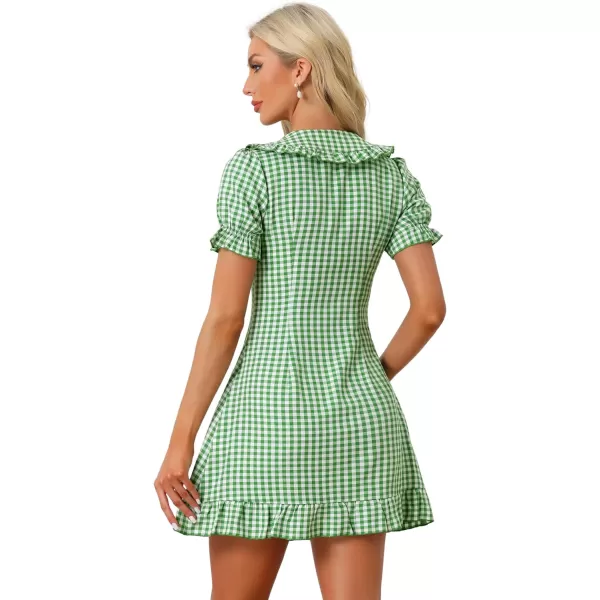 Allegra K Women's Gingham Checks Ruffled Peter Pan Collar 1960s Mini Dress