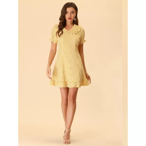 Allegra K Women's Gingham Checks Ruffled Peter Pan Collar 1960s Mini Dress