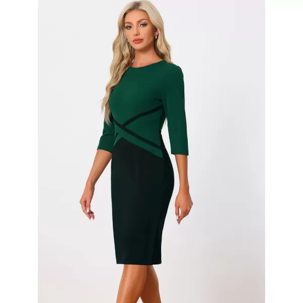 Allegra K Women's Sheath Dresses Contrast Color 3/4 Sleeve Bodycon Work Office Pencil Dress