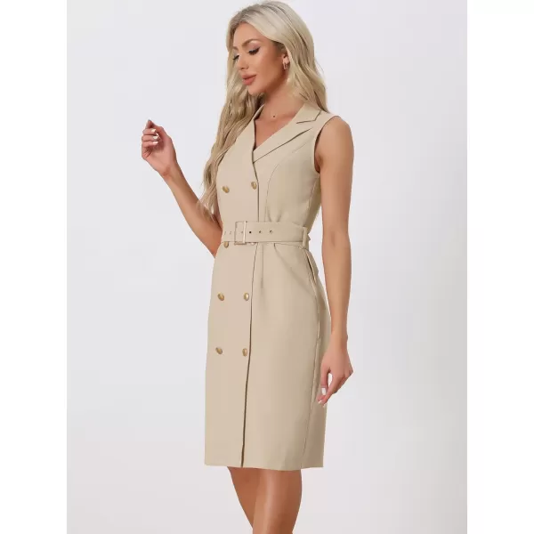 Allegra K Women's Sleeveless Notched Lapel Double Breasted Belted Work Office Blazer Dress