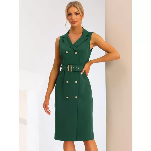 Allegra K Women's Sleeveless Notched Lapel Double Breasted Belted Work Office Blazer Dress