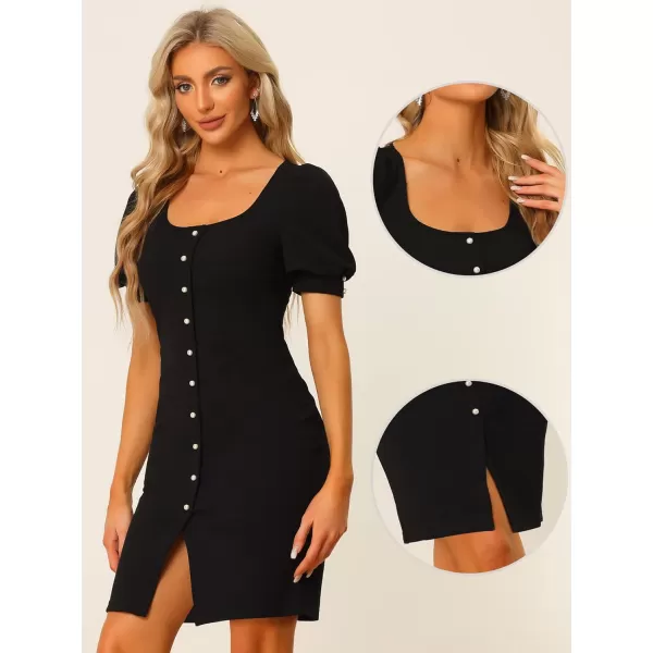 Allegra K Work Office Dress for Women's Button Decor Bodycon Short Sleeve Dress