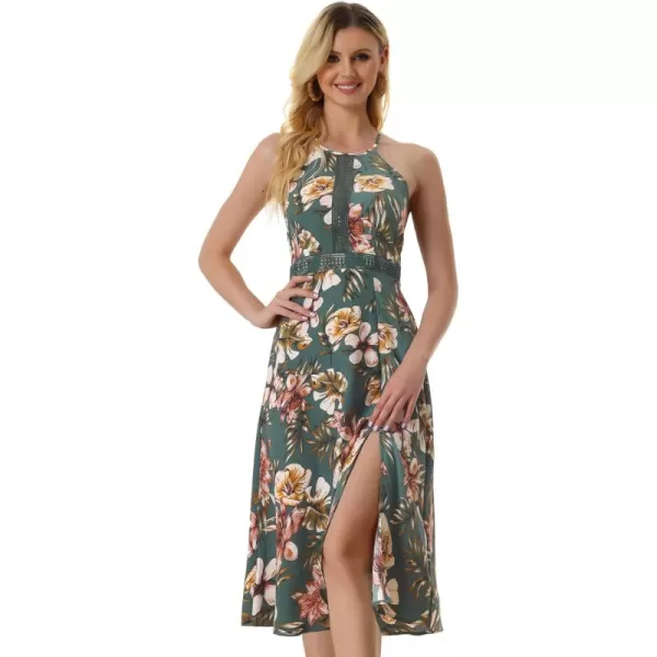 Allegra K Halter Neck Dresses for Women's Split Sleeveless Floral Boho Dress