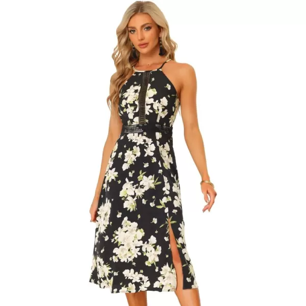 Allegra K Halter Neck Dresses for Women's Split Sleeveless Floral Boho Dress