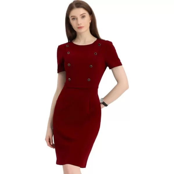 Allegra K Short Sleeve Sheath Dress for Women's Business Casual Bodycon Pencil Dress