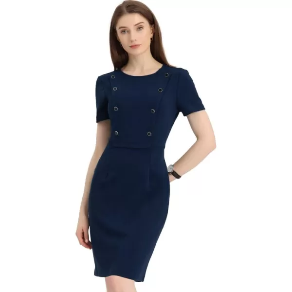 Allegra K Short Sleeve Sheath Dress for Women's Business Casual Bodycon Pencil Dress