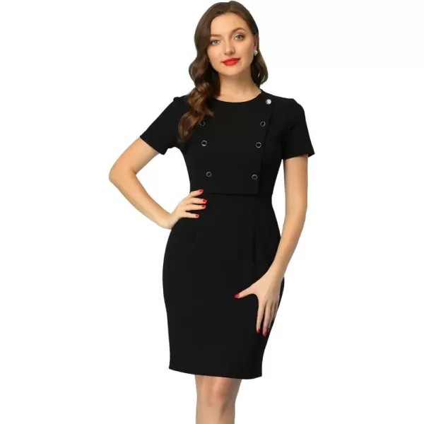 Allegra K Short Sleeve Sheath Dress for Women's Business Casual Bodycon Pencil Dress