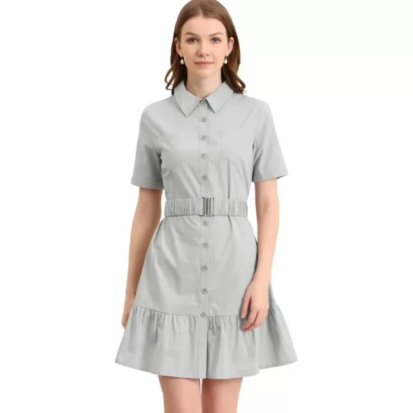 Allegra K Women's Casual Shirt Dress Ruffled Hem Belted Button Up Mini Dresses