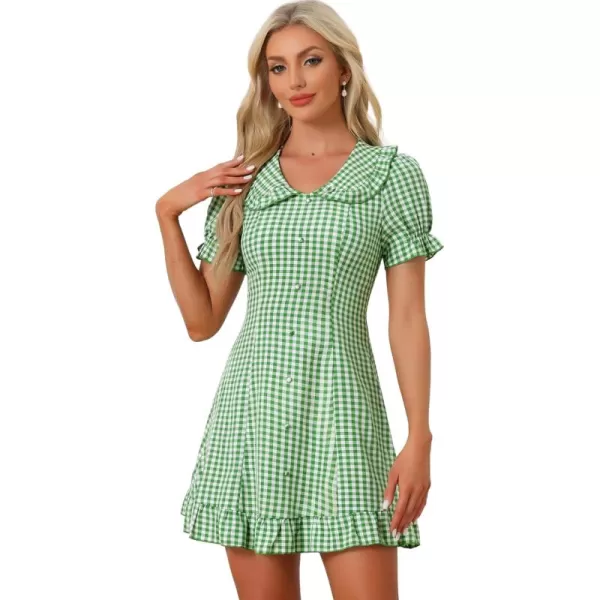 Allegra K Women's Gingham Checks Ruffled Peter Pan Collar 1960s Mini Dress