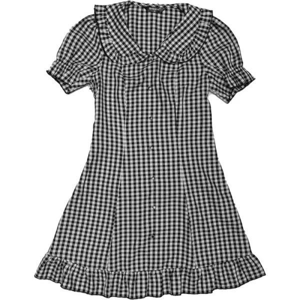 Allegra K Women's Gingham Checks Ruffled Peter Pan Collar 1960s Mini Dress