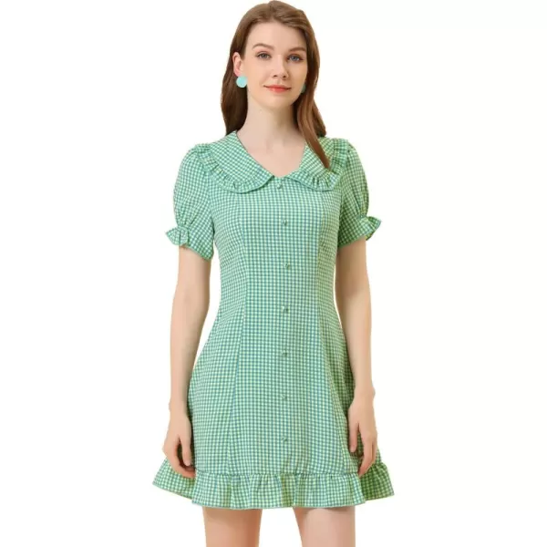 Allegra K Women's Gingham Checks Ruffled Peter Pan Collar 1960s Mini Dress