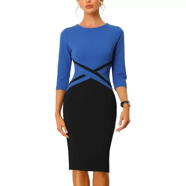 Allegra K Women's Sheath Dresses Contrast Color 3/4 Sleeve Bodycon Work Office Pencil Dress