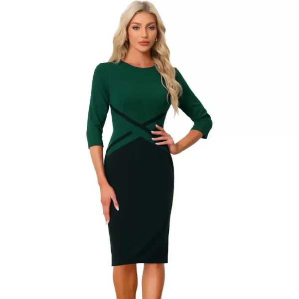 Allegra K Women's Sheath Dresses Contrast Color 3/4 Sleeve Bodycon Work Office Pencil Dress