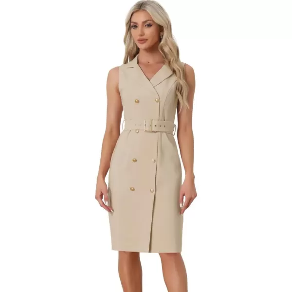 Allegra K Women's Sleeveless Notched Lapel Double Breasted Belted Work Office Blazer Dress