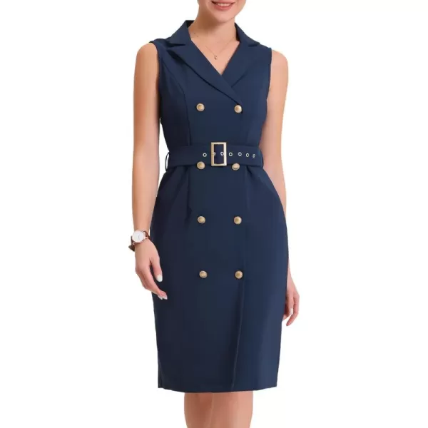 Allegra K Women's Sleeveless Notched Lapel Double Breasted Belted Work Office Blazer Dress