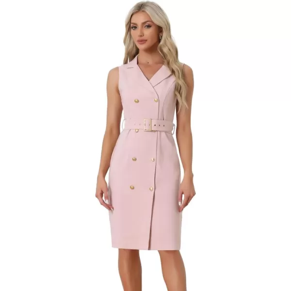 Allegra K Women's Sleeveless Notched Lapel Double Breasted Belted Work Office Blazer Dress