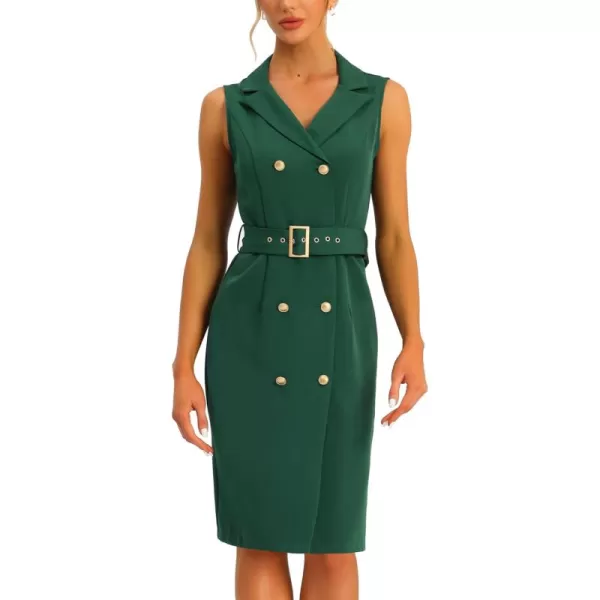 Allegra K Women's Sleeveless Notched Lapel Double Breasted Belted Work Office Blazer Dress