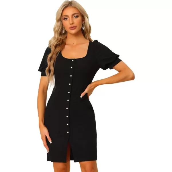 Allegra K Work Office Dress for Women's Button Decor Bodycon Short Sleeve Dress