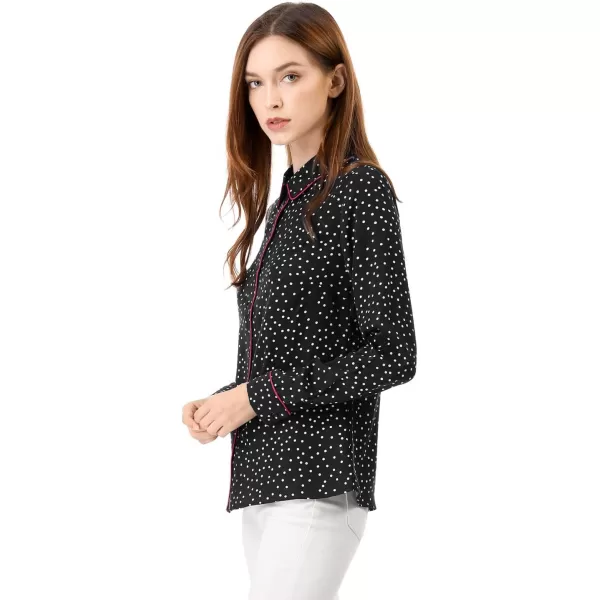 Allegra K Women's Printed Long Sleeve Piped Button Down Office Shirt