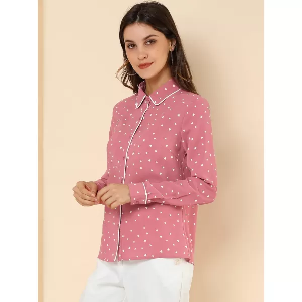 Allegra K Women's Printed Long Sleeve Piped Button Down Office Shirt