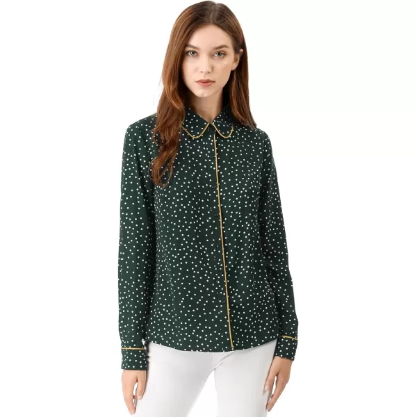 Allegra K Women's Printed Long Sleeve Piped Button Down Office Shirt