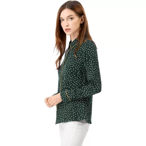 Allegra K Women's Printed Long Sleeve Piped Button Down Office Shirt