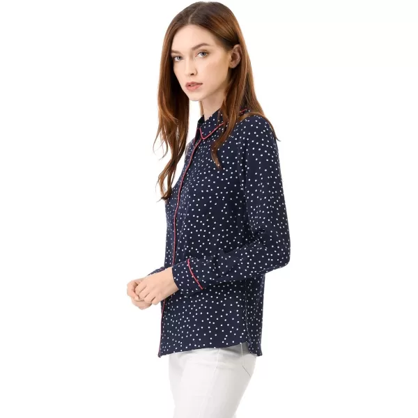 Allegra K Women's Printed Long Sleeve Piped Button Down Office Shirt