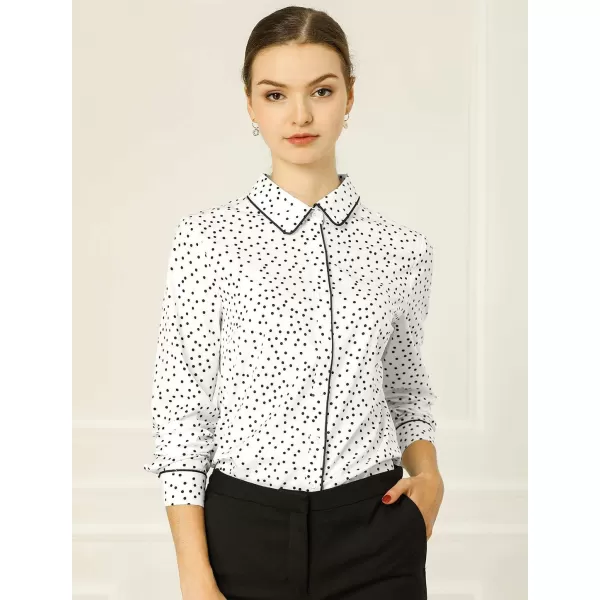 Allegra K Women's Printed Long Sleeve Piped Button Down Office Shirt