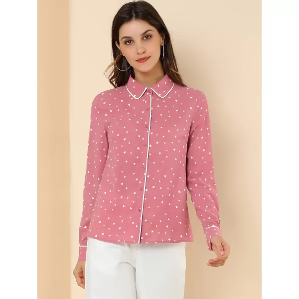 Allegra K Women's Printed Long Sleeve Piped Button Down Office Shirt