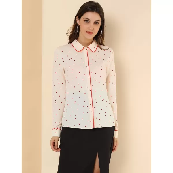 Allegra K Women's Printed Long Sleeve Piped Button Down Office Shirt