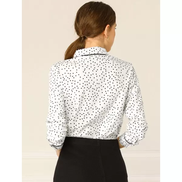 Allegra K Women's Printed Long Sleeve Piped Button Down Office Shirt