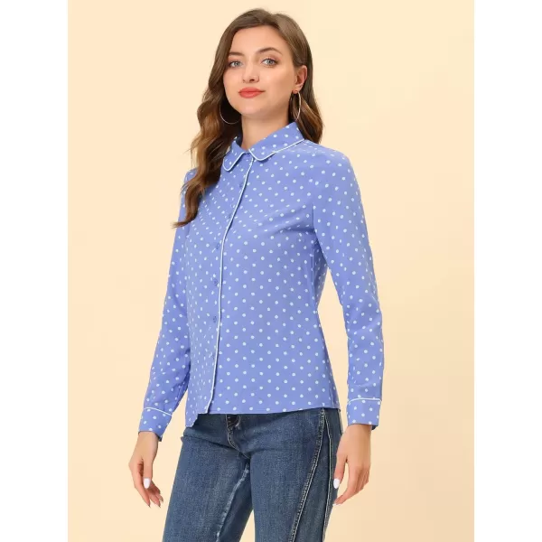 Allegra K Women's Printed Long Sleeve Piped Button Down Office Shirt