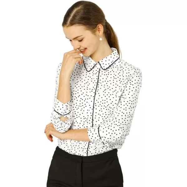 Allegra K Women's Printed Long Sleeve Piped Button Down Office Shirt